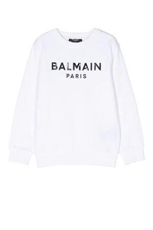 Felpa in cotone bianco BALMAIN PARIS KIDS | BS4P80Z0001100NE